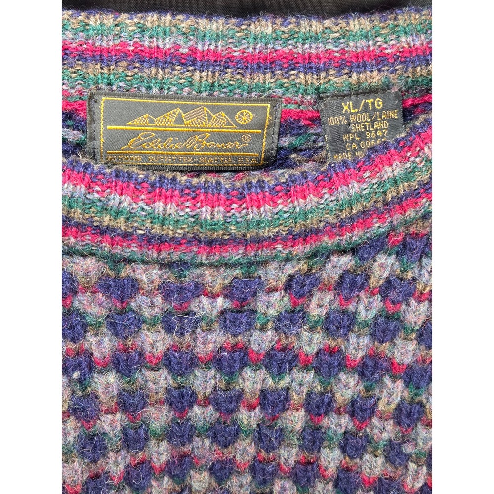 Eddie Bauer Vintage Shetland Wool Sweater Men XL Multicolor Knit Crewneck Greece - Picture 2 of 8